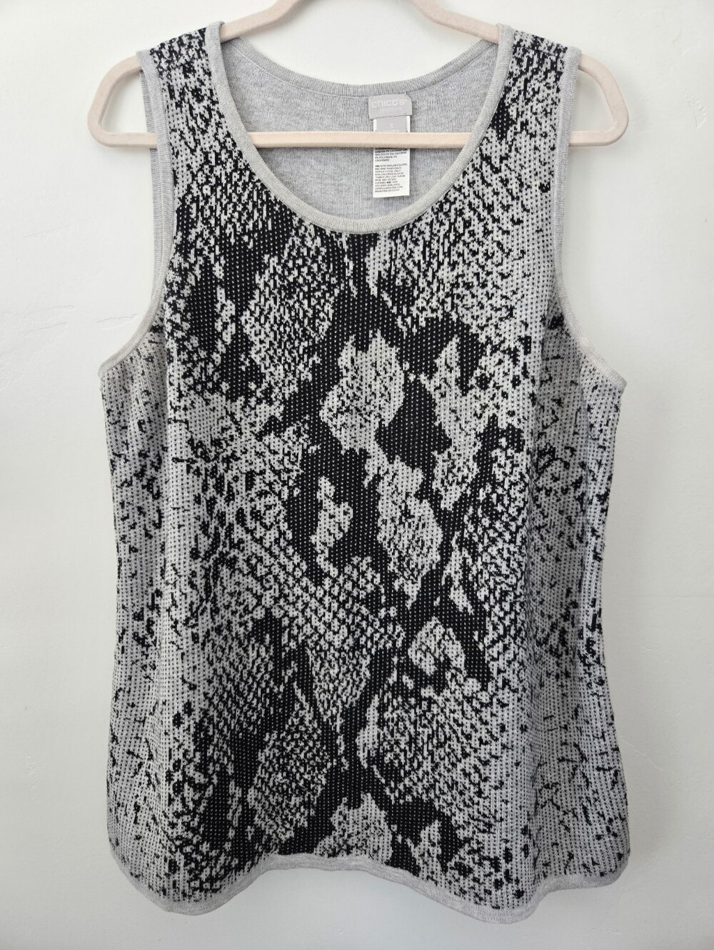 Chico's Black and Gray Animal Print Knit Tank Top